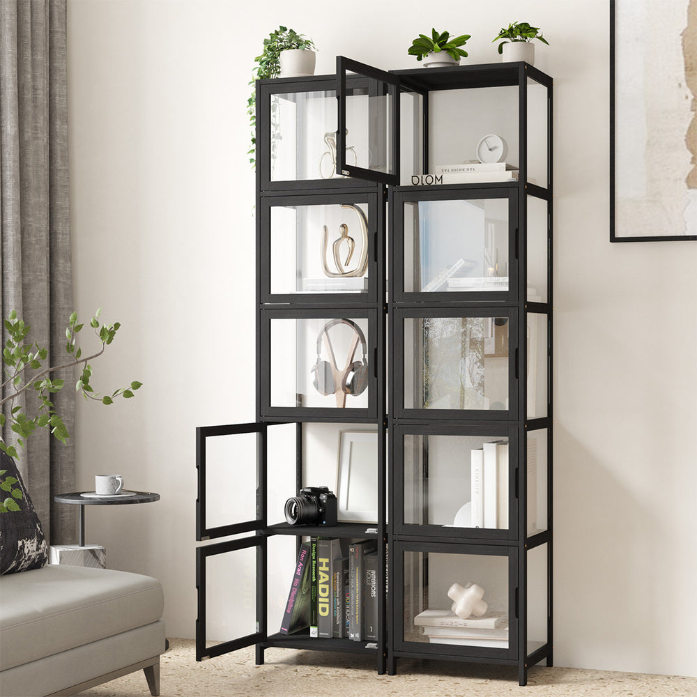 Display Cabinet 5-Tier Slim Storage Shelves Black