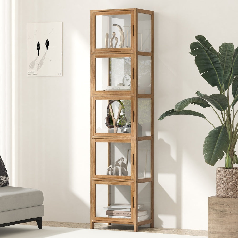 Display Cabinet 5-Tier Slim Storage Shelves Brown