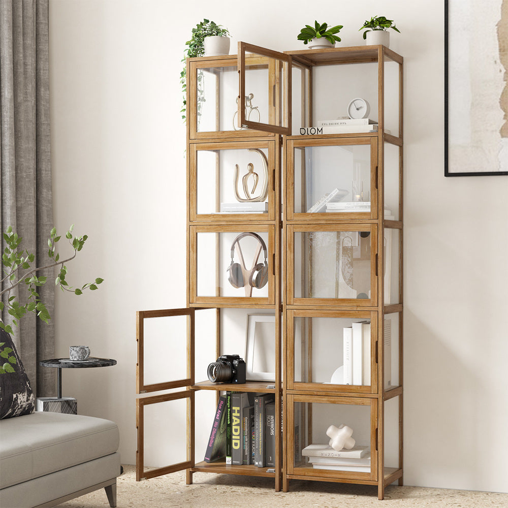 Display Cabinet 5-Tier Slim Storage Shelves Brown