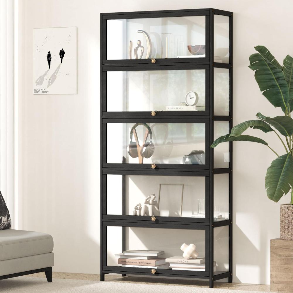 Display Cabinet 5 Tiers Clear Door Black