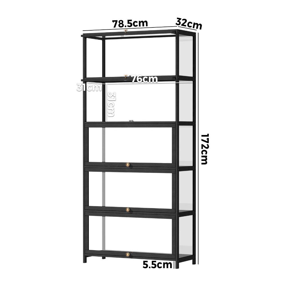 Display Cabinet 5 Tiers Clear Door Black