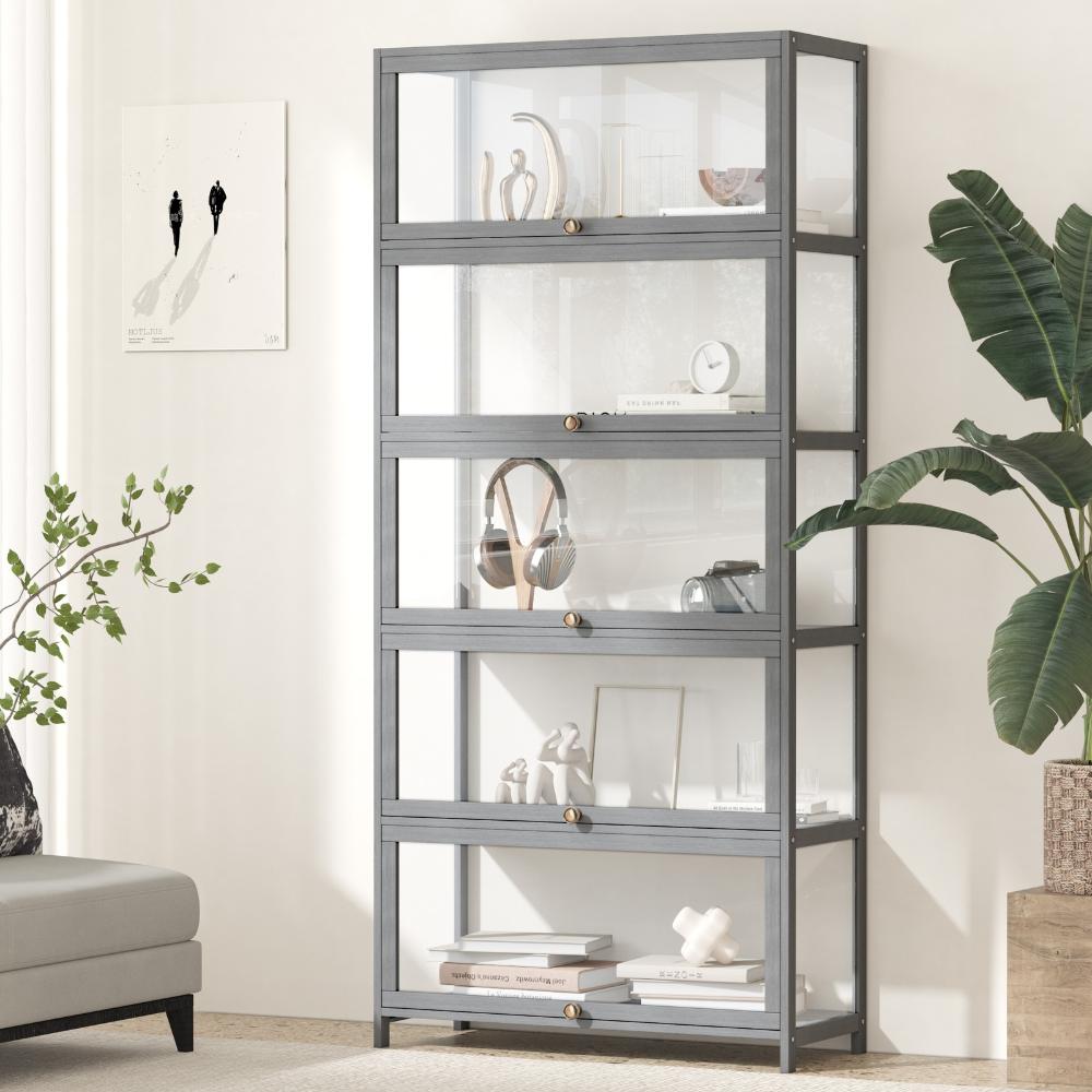Display Cabinet 5 Tiers Clear Door Grey