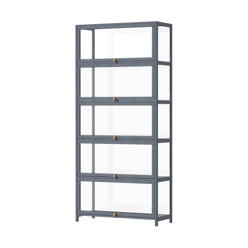 Display Cabinet 5 Tiers Clear Door Grey