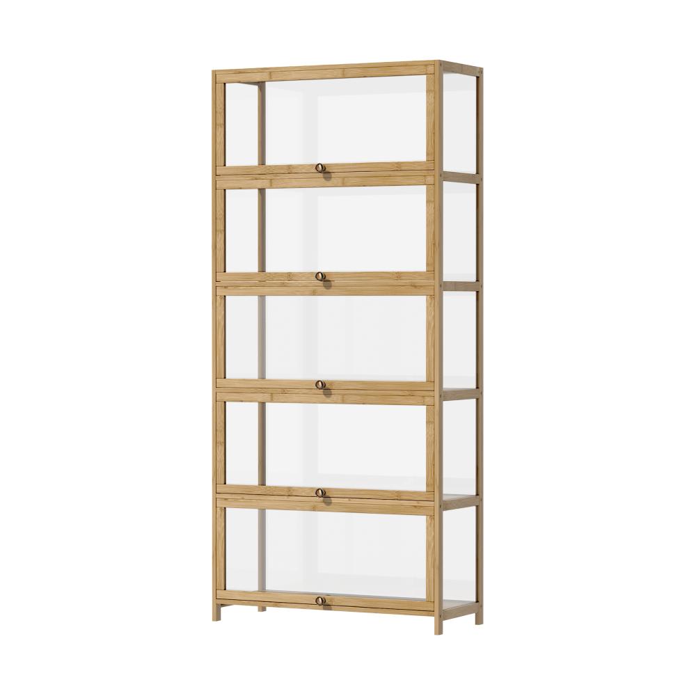 Display Cabinet 5-Tier Clear Shelves Oak
