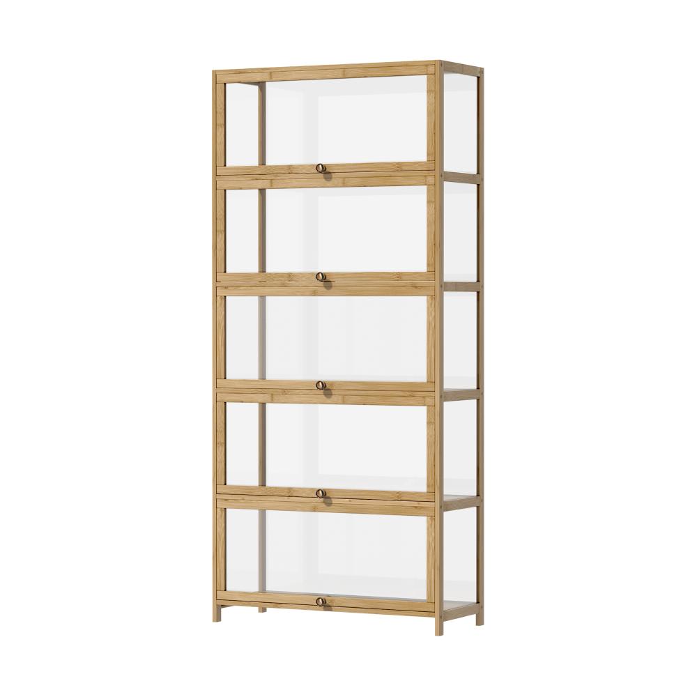 Display Cabinet 5-Tier Clear Shelves Oak