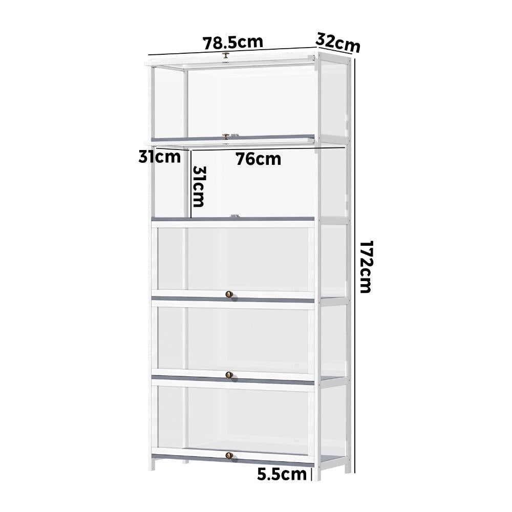 Display Cabinet 5 Tiers Clear Door White