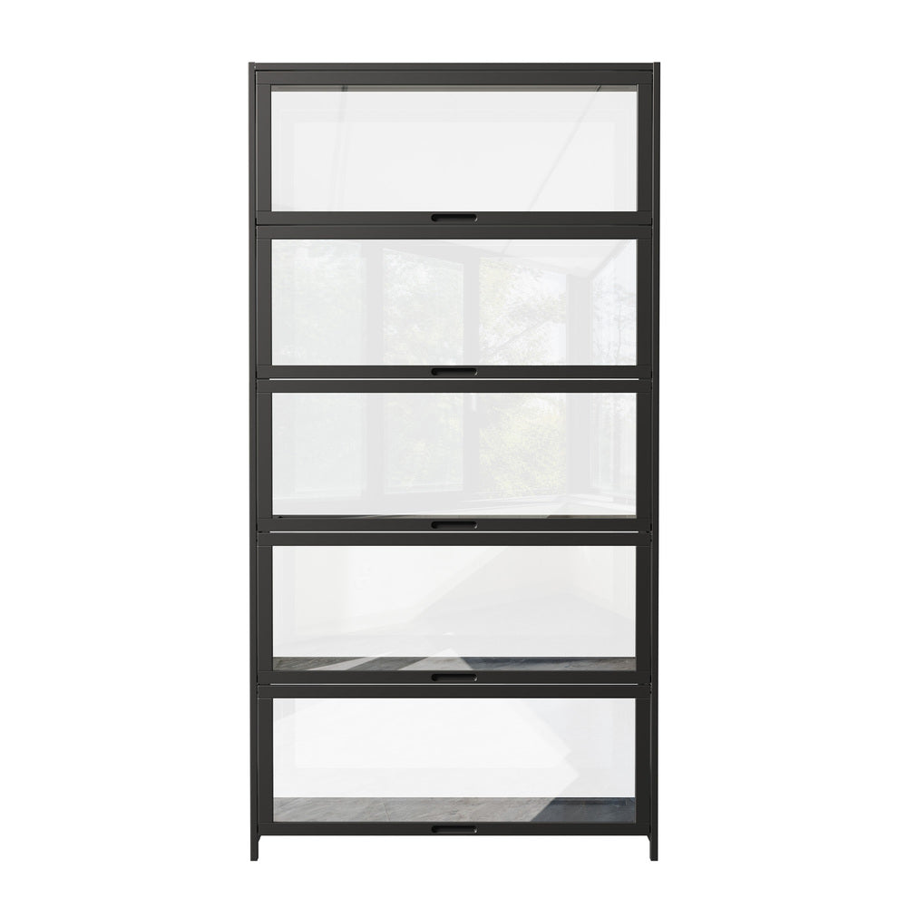 Display Cabinet Black – 5‑Tier Bamboo Frame with Clear Acrylic Doors