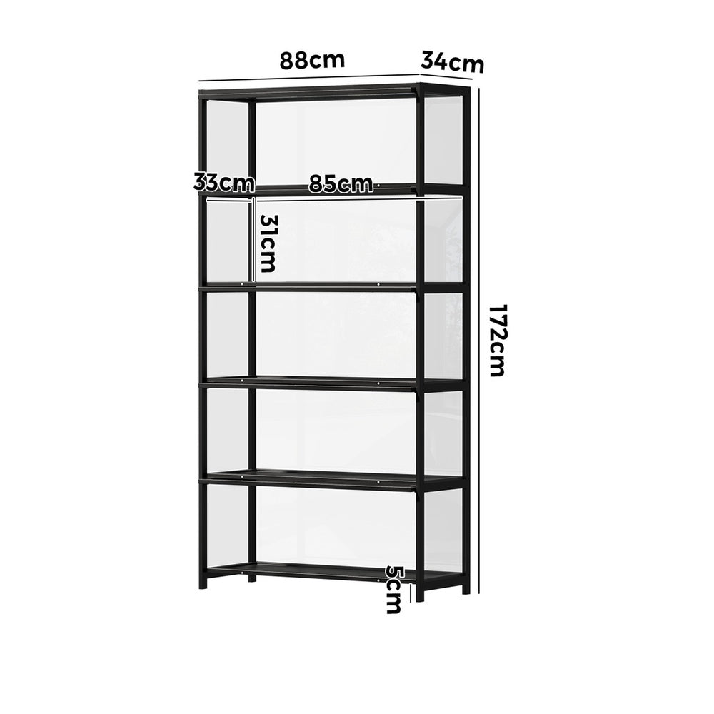 Display Cabinet Black – 5‑Tier Bamboo Frame with Clear Acrylic Doors