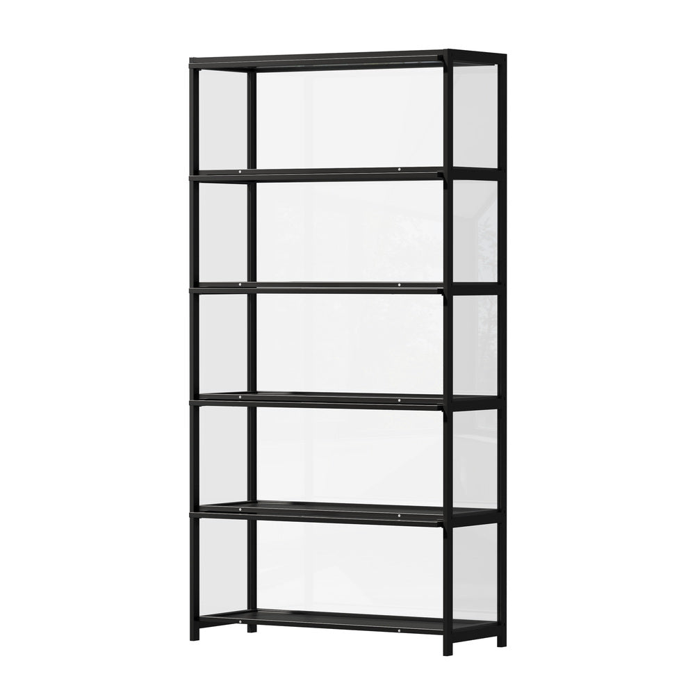 Display Cabinet Black – 5‑Tier Bamboo Frame with Clear Acrylic Doors