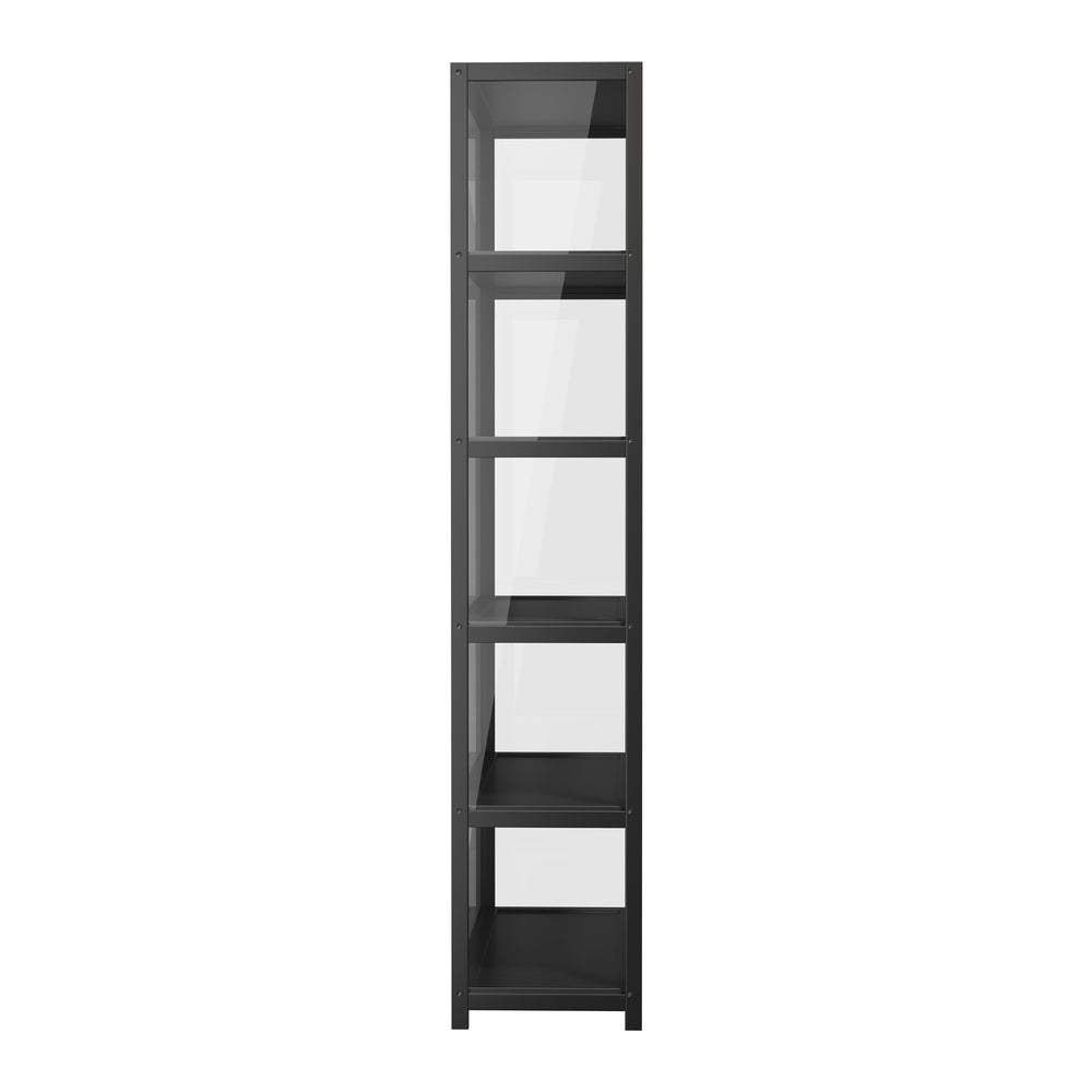 Display Cabinet Black – 5‑Tier Bamboo Frame with Clear Acrylic Doors