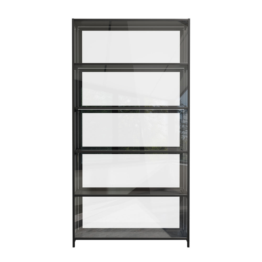 Display Cabinet Black – 5‑Tier Bamboo Frame with Clear Acrylic Doors