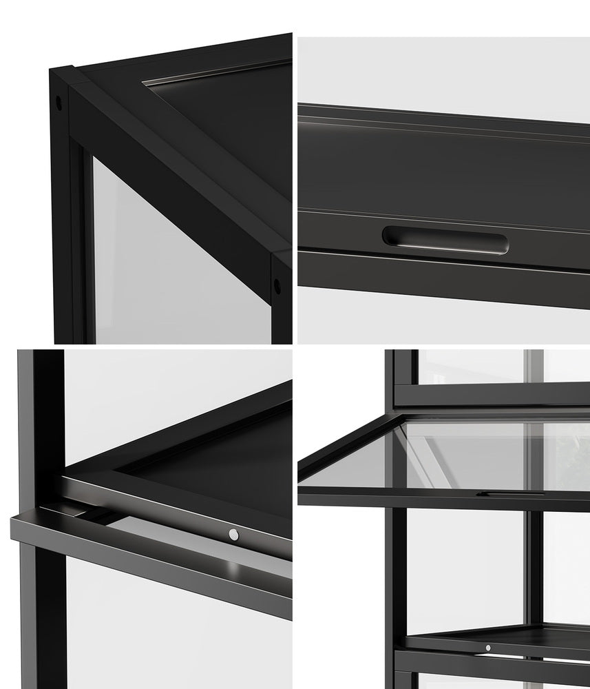 Display Cabinet Black – 5‑Tier Bamboo Frame with Clear Acrylic Doors