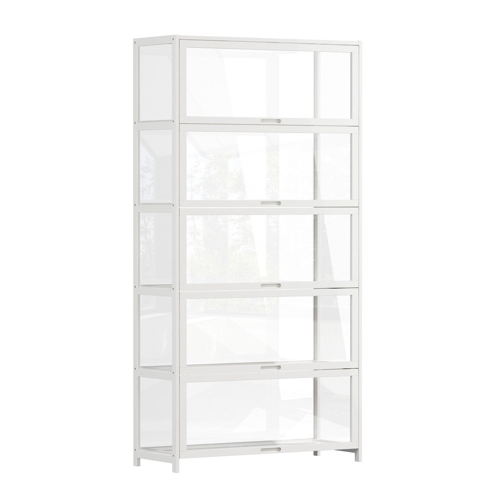 Display Cabinet White – 5‑Tier Bamboo Frame with Clear Acrylic Doors