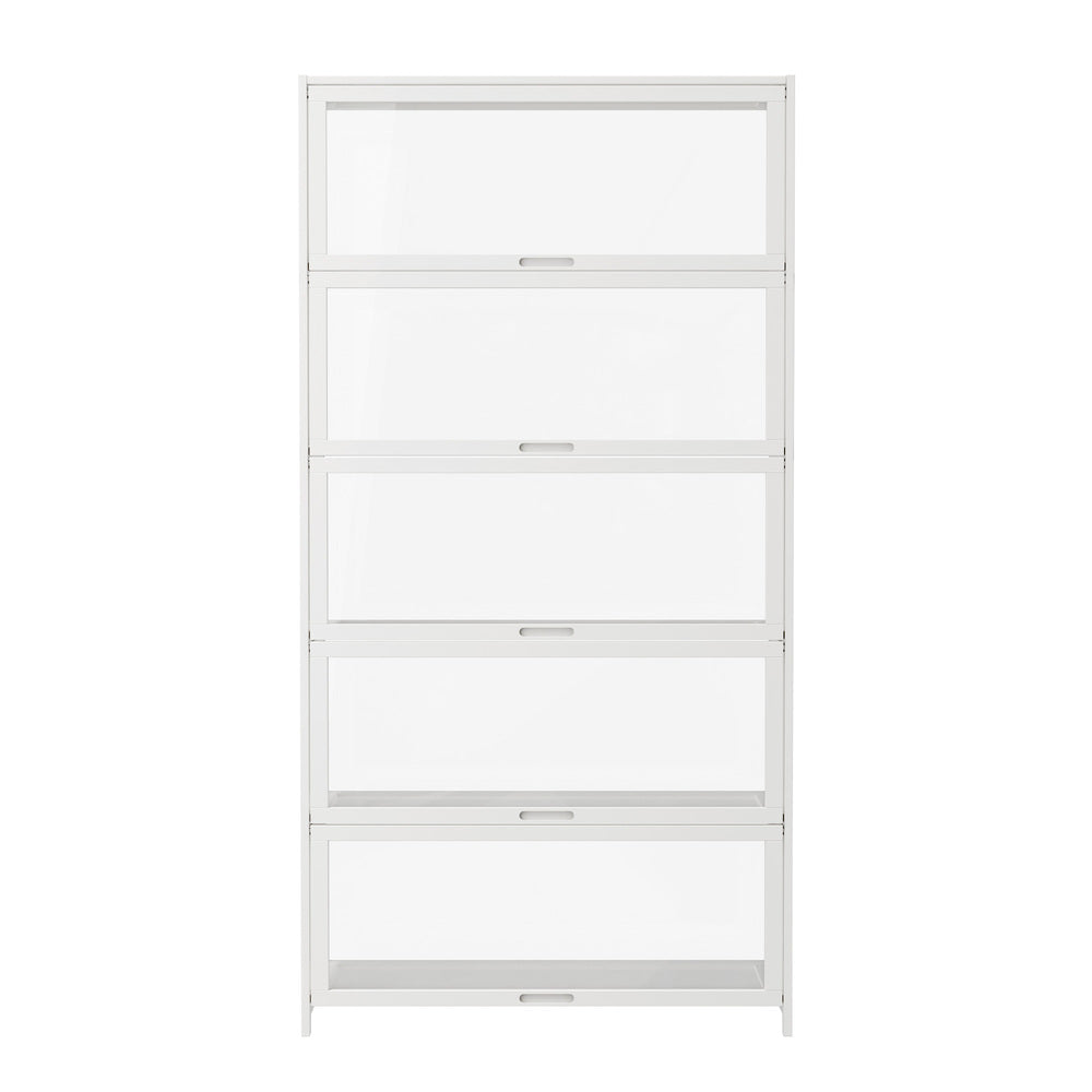 Display Cabinet White – 5‑Tier Bamboo Frame with Clear Acrylic Doors