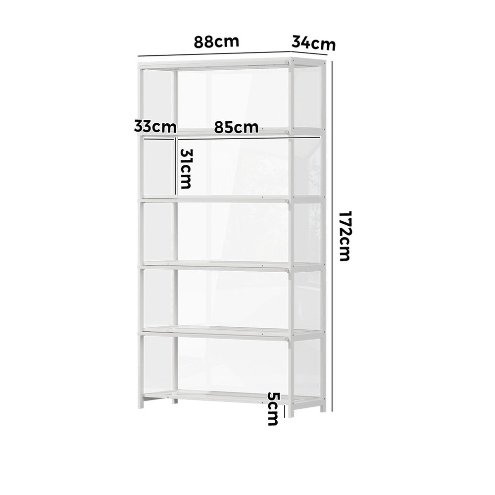 Display Cabinet White – 5‑Tier Bamboo Frame with Clear Acrylic Doors