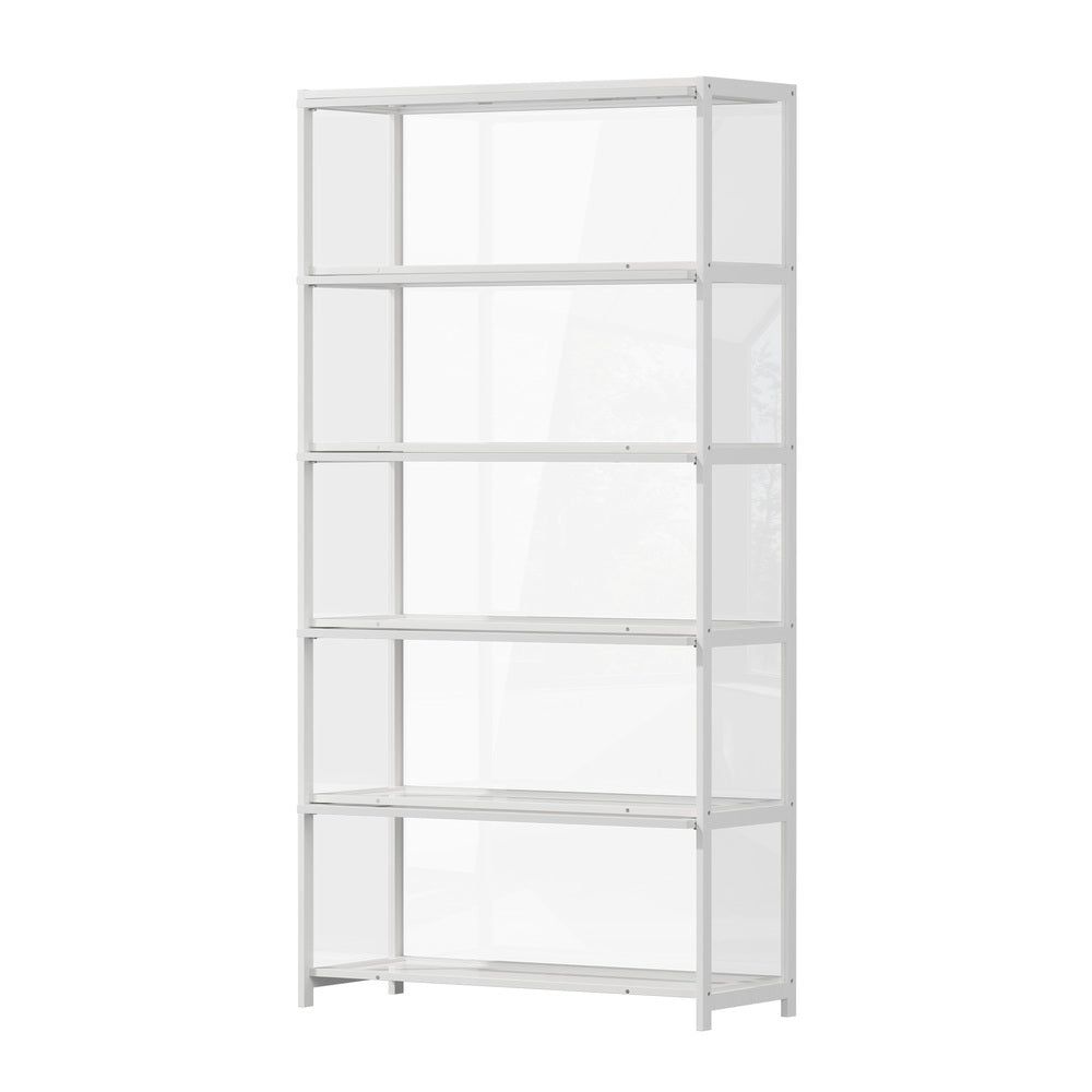 Display Cabinet White – 5‑Tier Bamboo Frame with Clear Acrylic Doors
