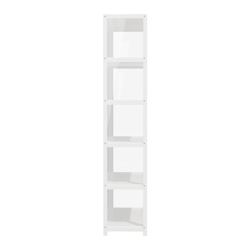 Display Cabinet White – 5‑Tier Bamboo Frame with Clear Acrylic Doors