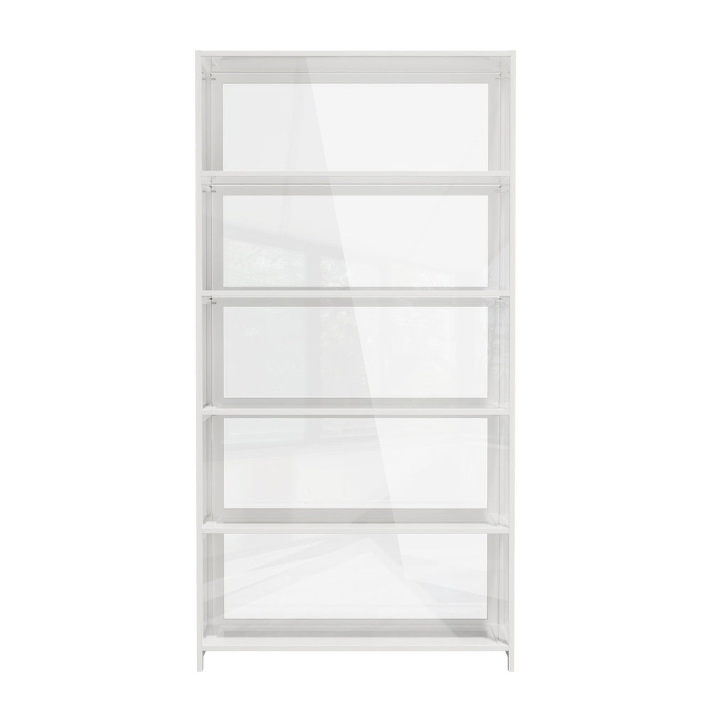Display Cabinet White – 5‑Tier Bamboo Frame with Clear Acrylic Doors