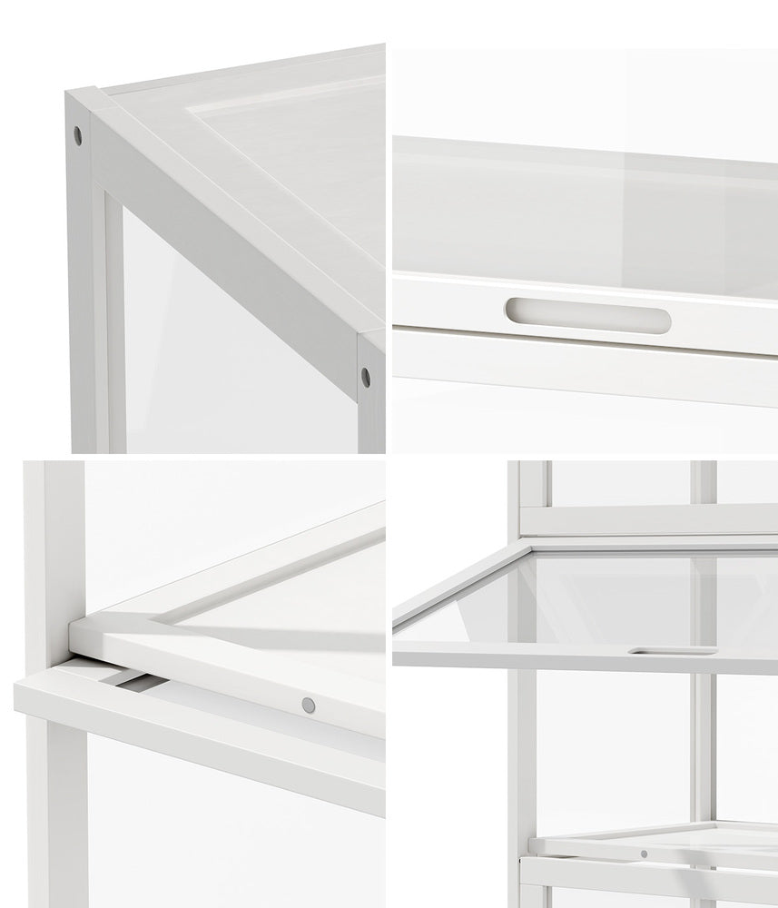 Display Cabinet White – 5‑Tier Bamboo Frame with Clear Acrylic Doors