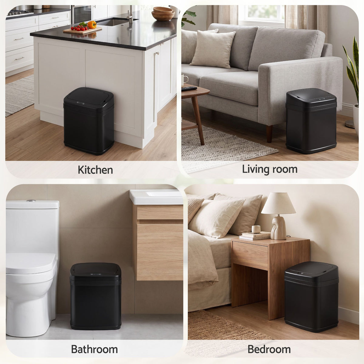 15L Motion Sensor Bin Touchless Bins Soft-Close Rubbish Trash Can Black