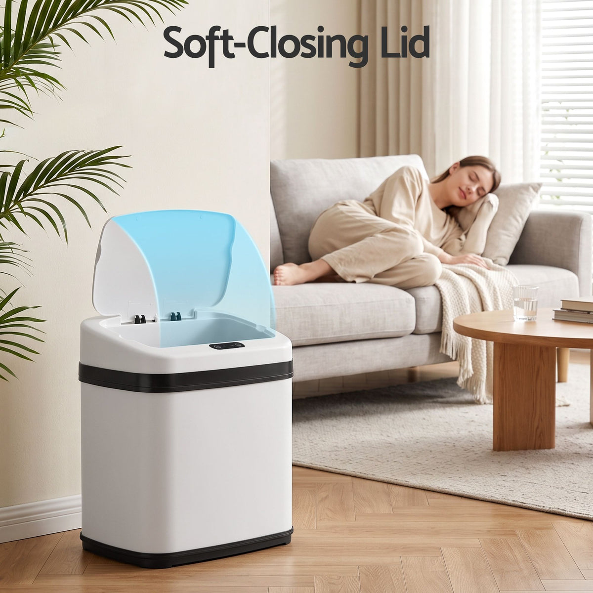 15L Motion Sensor Bin Touchless Bins Soft-Close Rubbish Trash Can White