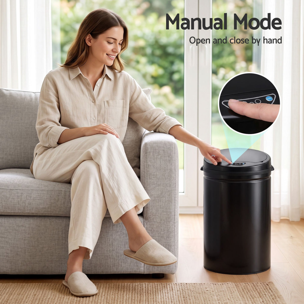 Devanti 30L Motion Sensor Bin, Touchless Soft-Close Rubbish Bin, Kitchen, Black