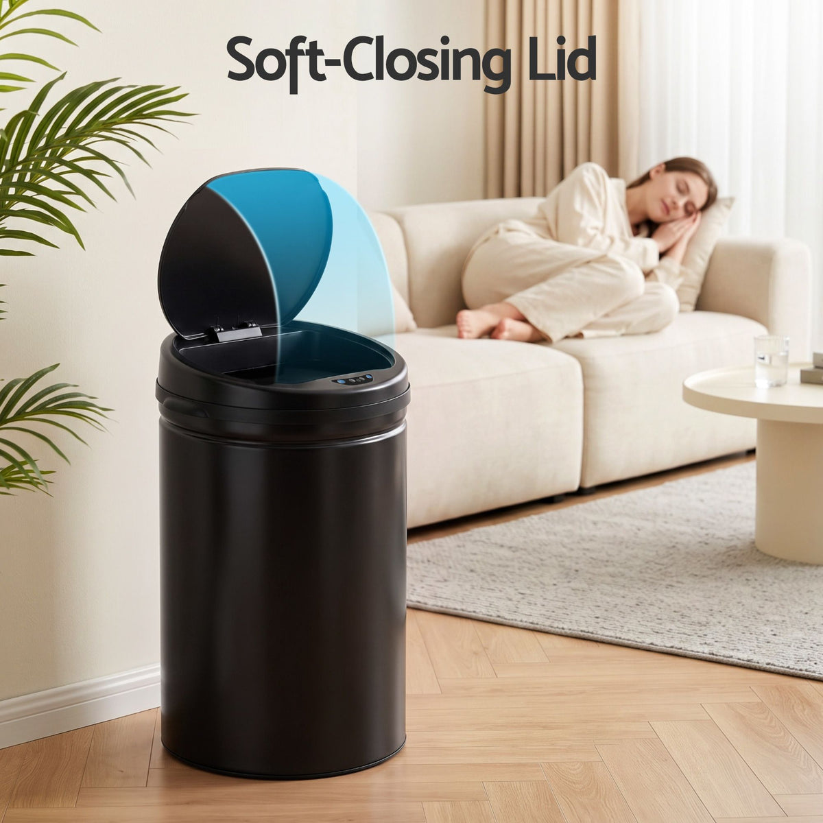 Devanti 30L Motion Sensor Bin, Touchless Soft-Close Rubbish Bin, Kitchen, Black