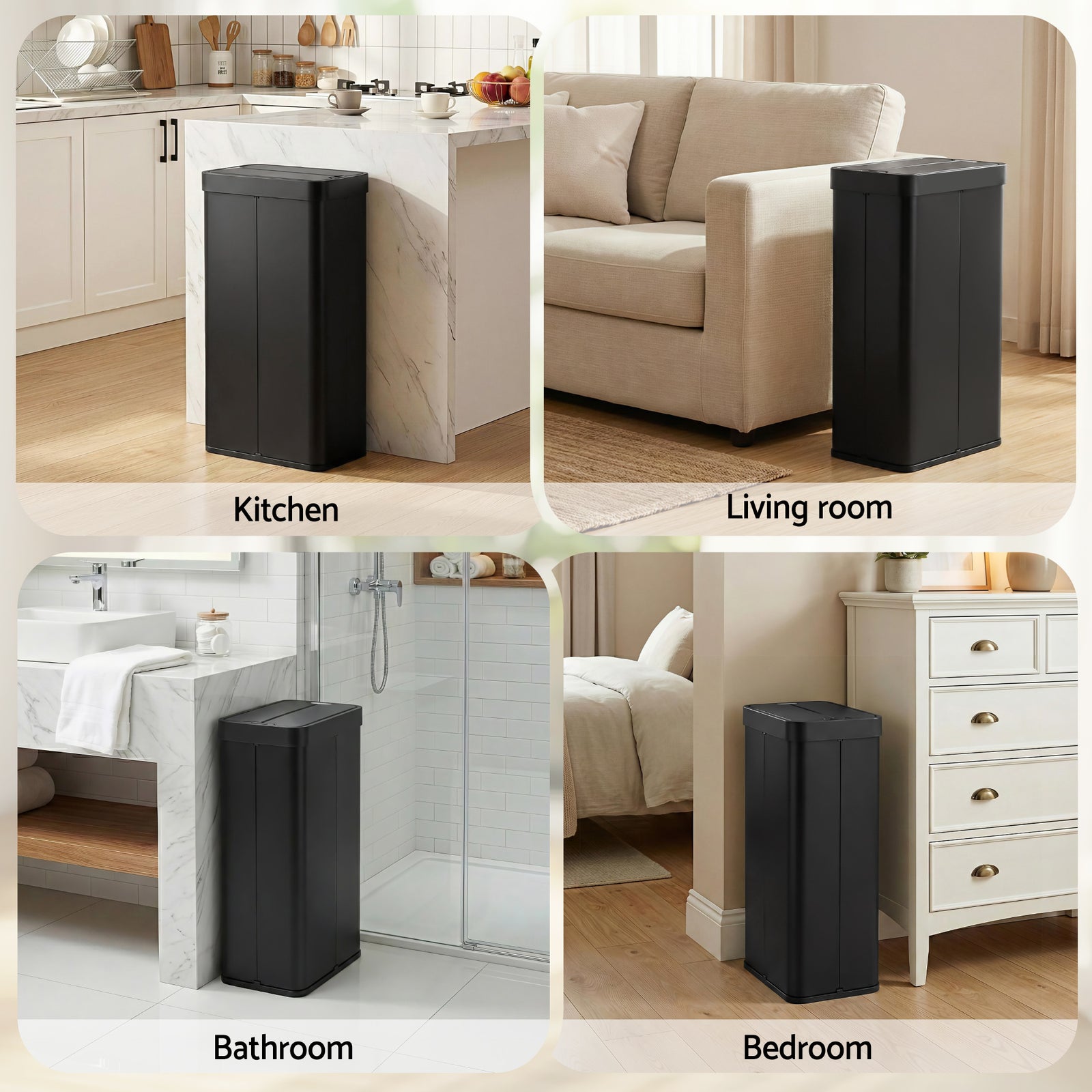 Rubbish Bin 70L Automatic Sensor Kitchen Bin, Slim Smart Garbage Can Touchless Rectangular with Liner Holder, Fully Closed Lid for Bedroom, Bathroom, Living Room, Black