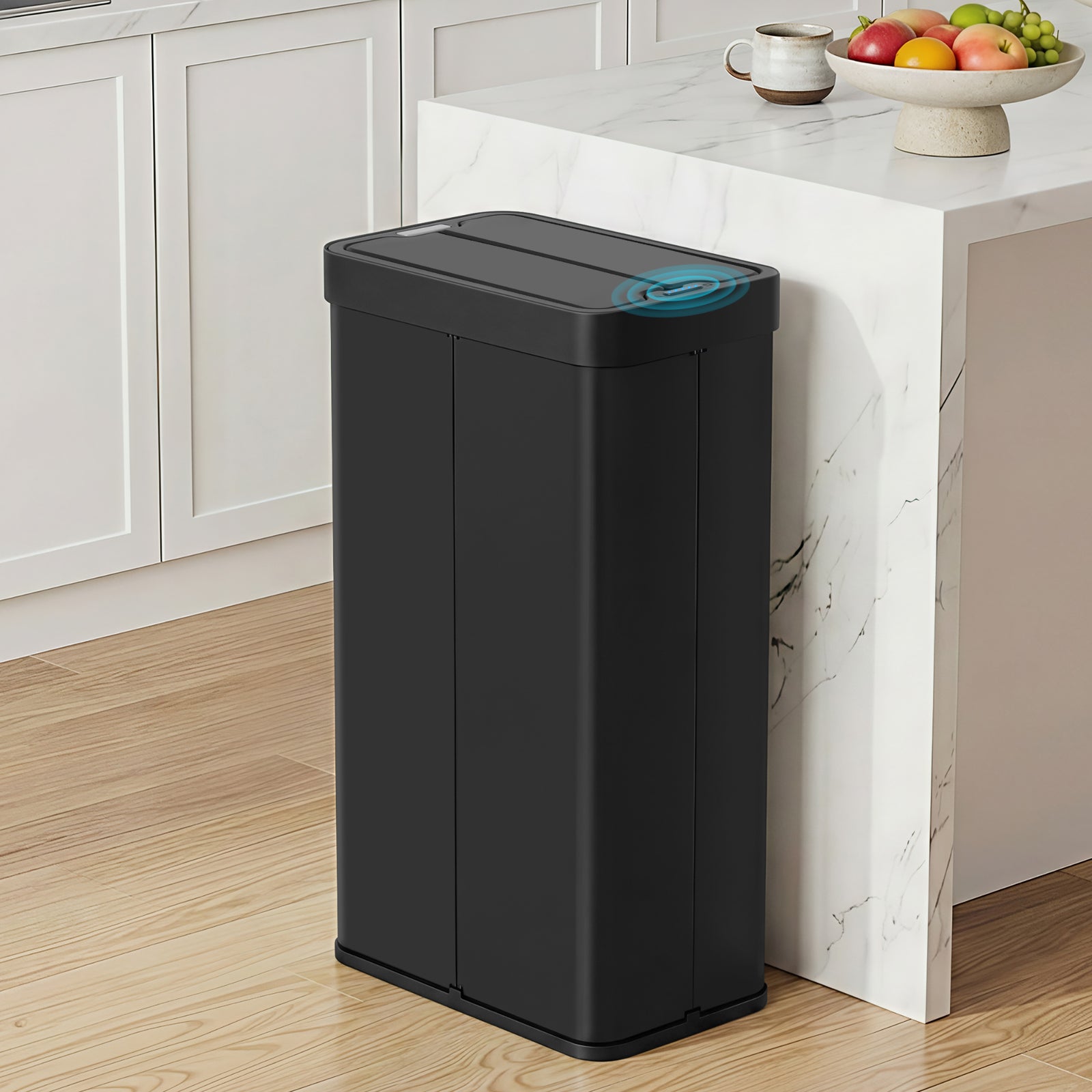 Rubbish Bin 70L Automatic Sensor Kitchen Bin, Slim Smart Garbage Can Touchless Rectangular with Liner Holder, Fully Closed Lid for Bedroom, Bathroom, Living Room, Black