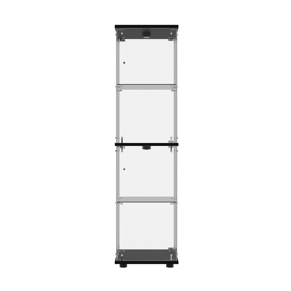 Glass Display Cabinet Black – 4‑Tier LED Light Showcase Clear Glass