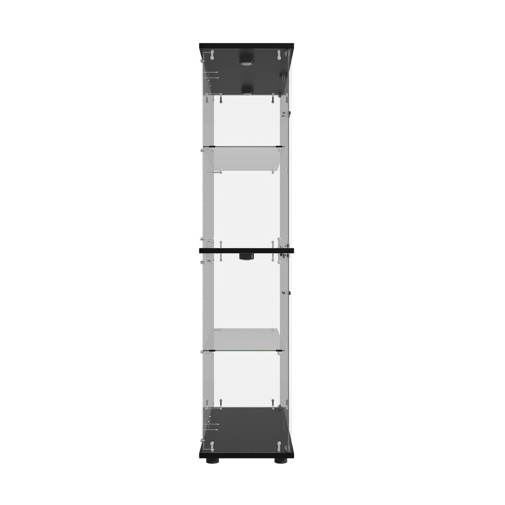 Glass Display Cabinet Black – 4‑Tier LED Showcase with Double Glass Doors