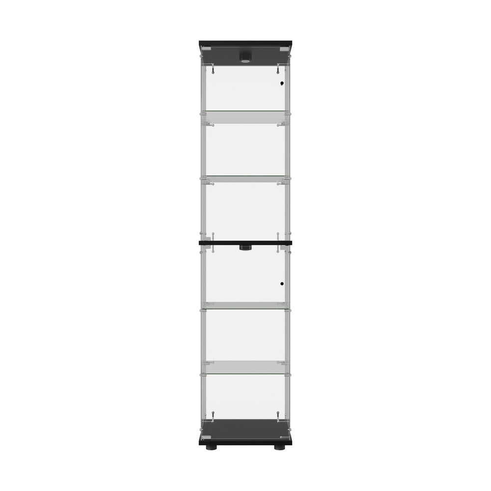Glass Display Cabinet Black – 6‑Tier LED Light Showcase with Tempered Glass