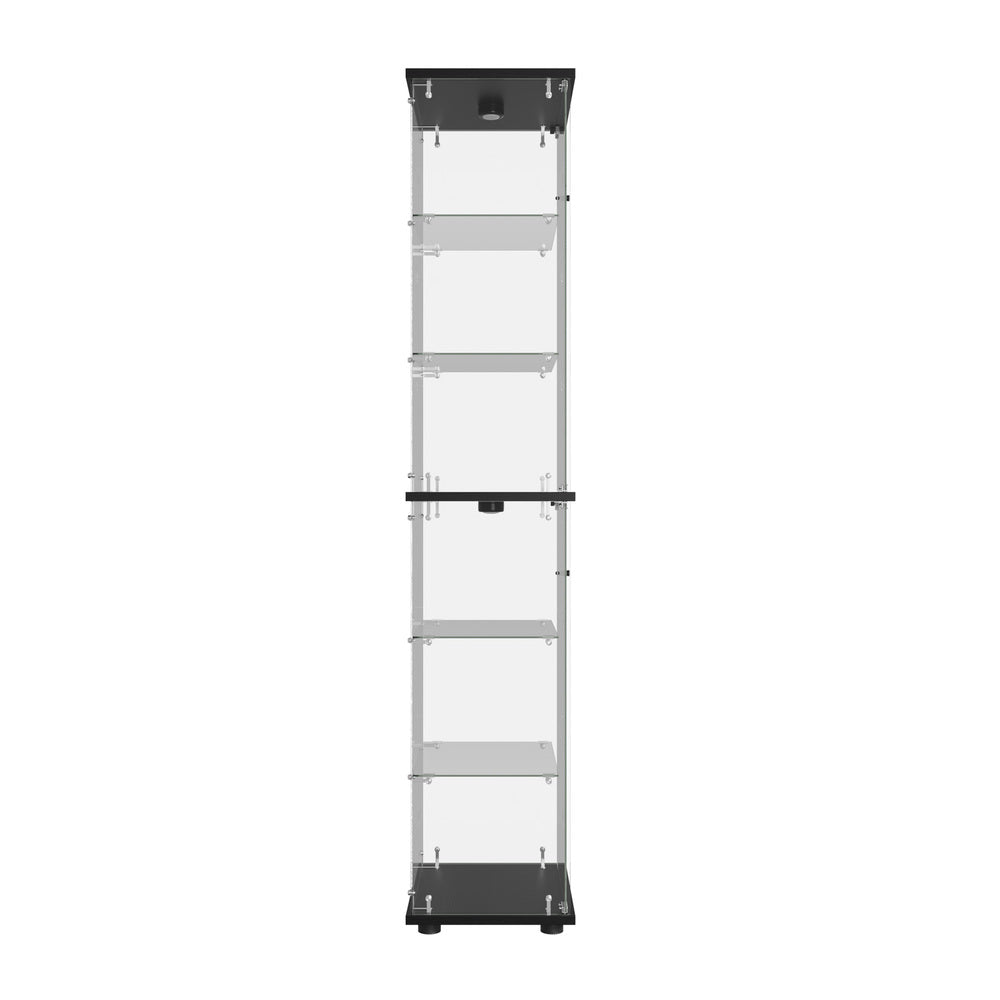 Glass Display Cabinet Black – 6‑Tier LED Light Showcase with Tempered Glass