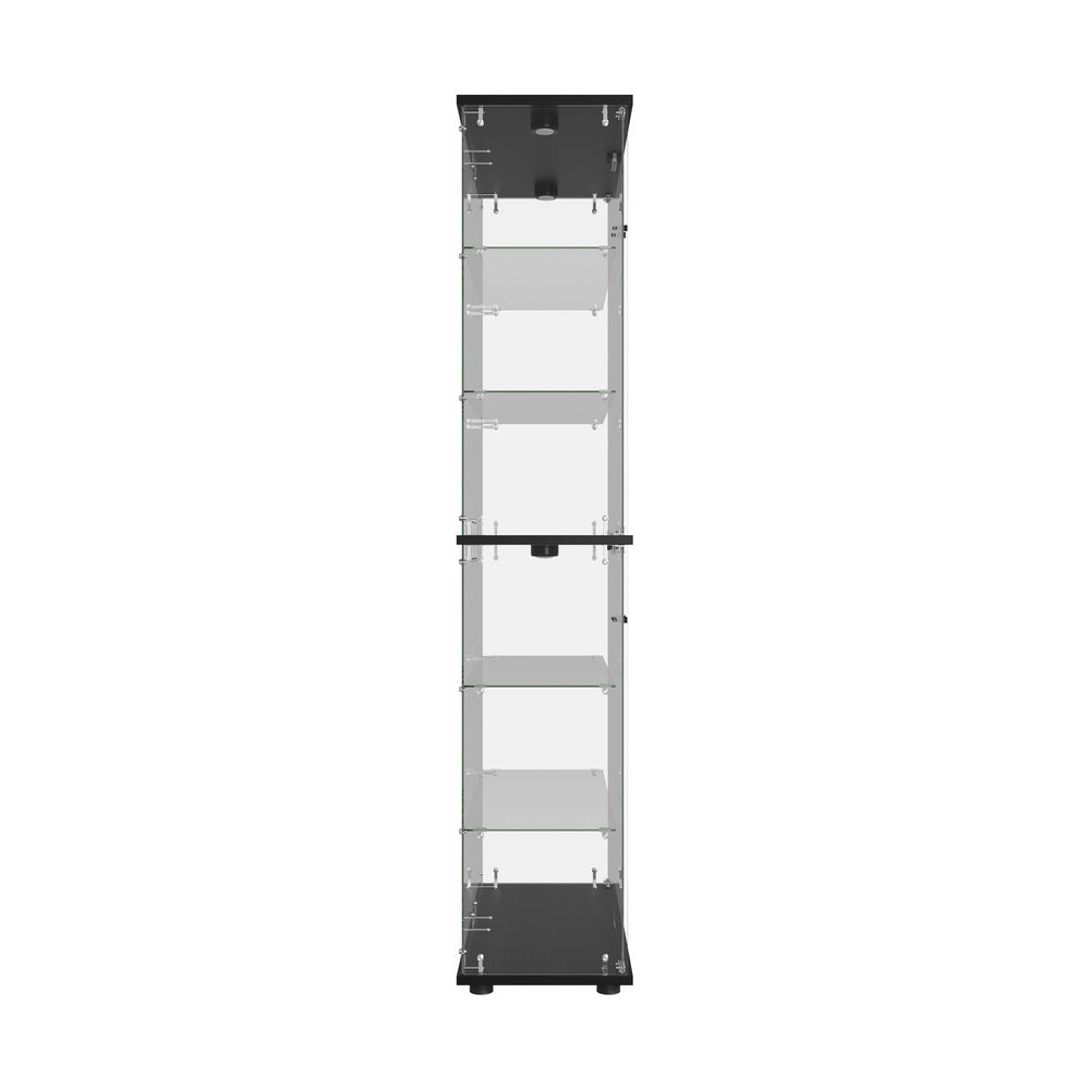 Glass Display Cabinet Black – 6‑Tier LED Showcase with Double Glass Doors