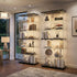 Glass Display Cabinet Black – 6‑Tier LED Showcase with Double Glass Doors
