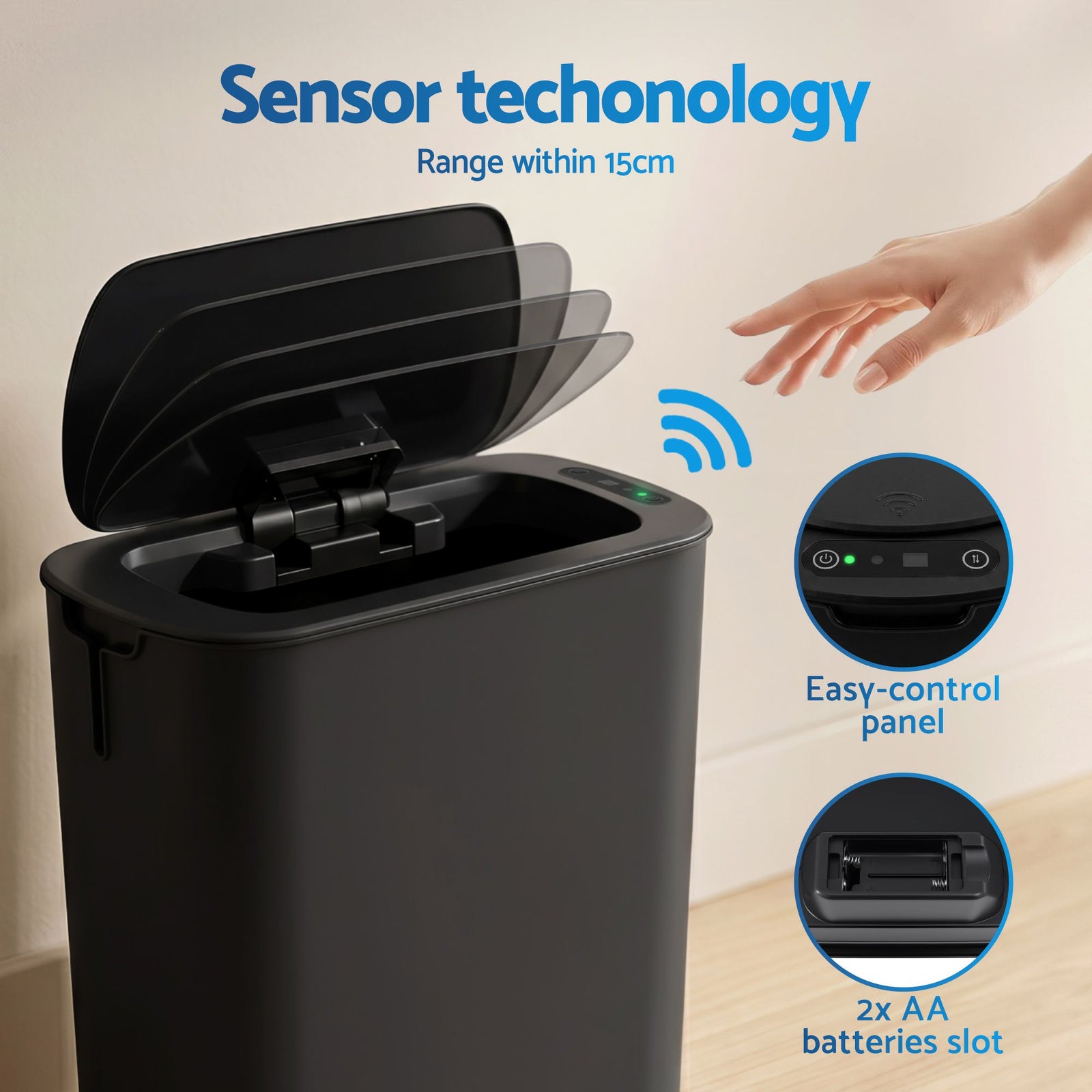 2‑Pack Motion Sensor Bins – 11L Touchless Slim Trash Cans, Black