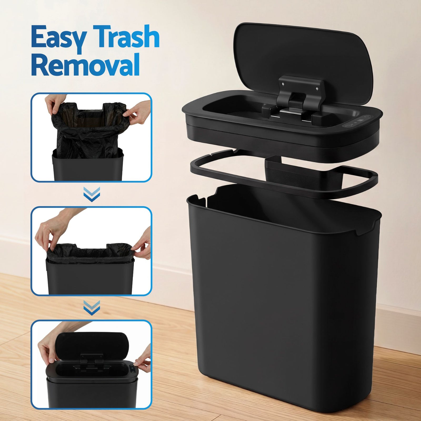 2‑Pack Motion Sensor Bins – 11L Touchless Slim Trash Cans, Black