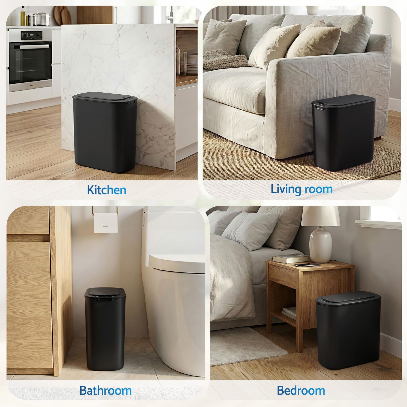 2‑Pack Motion Sensor Bins – 11L Touchless Slim Trash Cans, Black