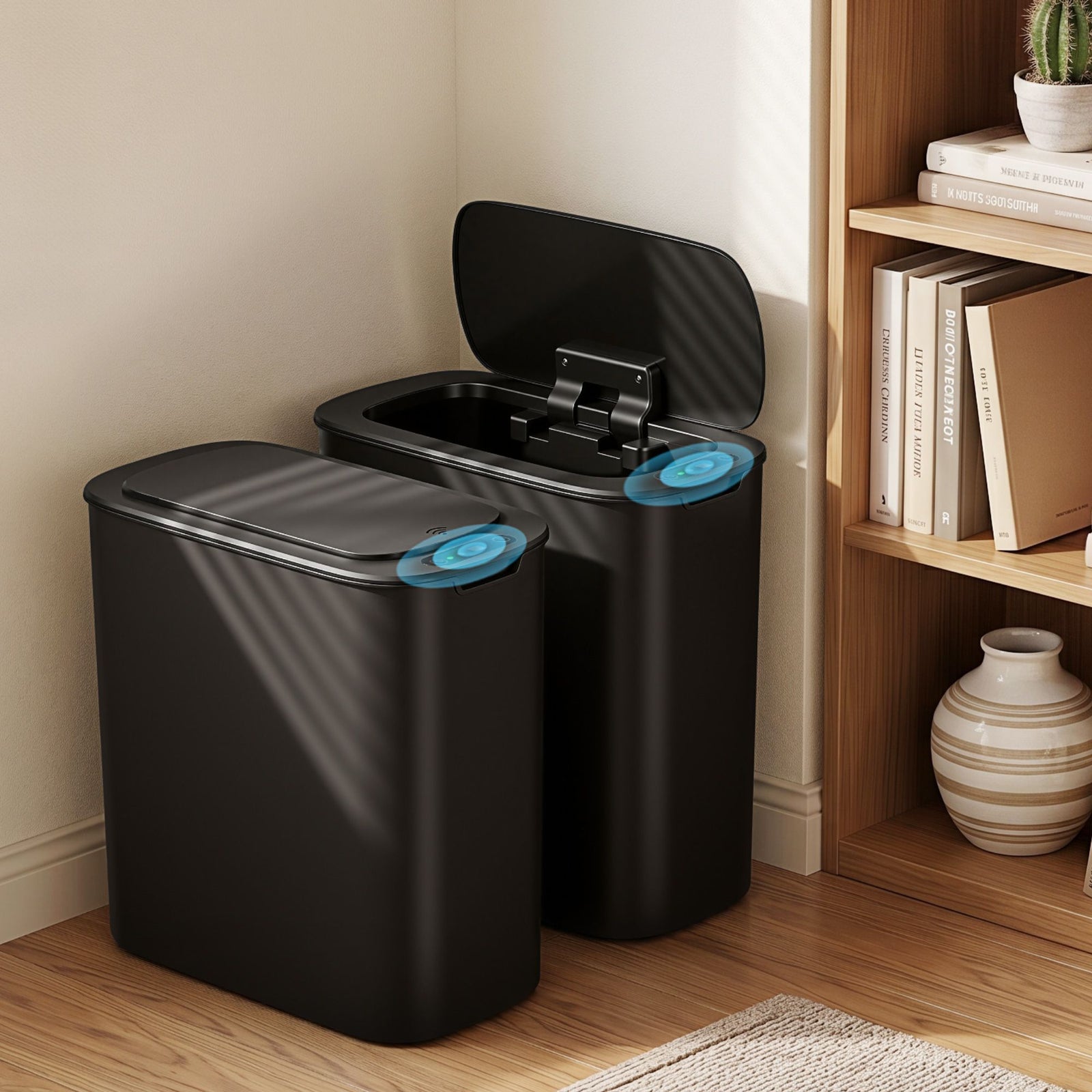 2‑Pack Motion Sensor Bins – 11L Touchless Slim Trash Cans, Black