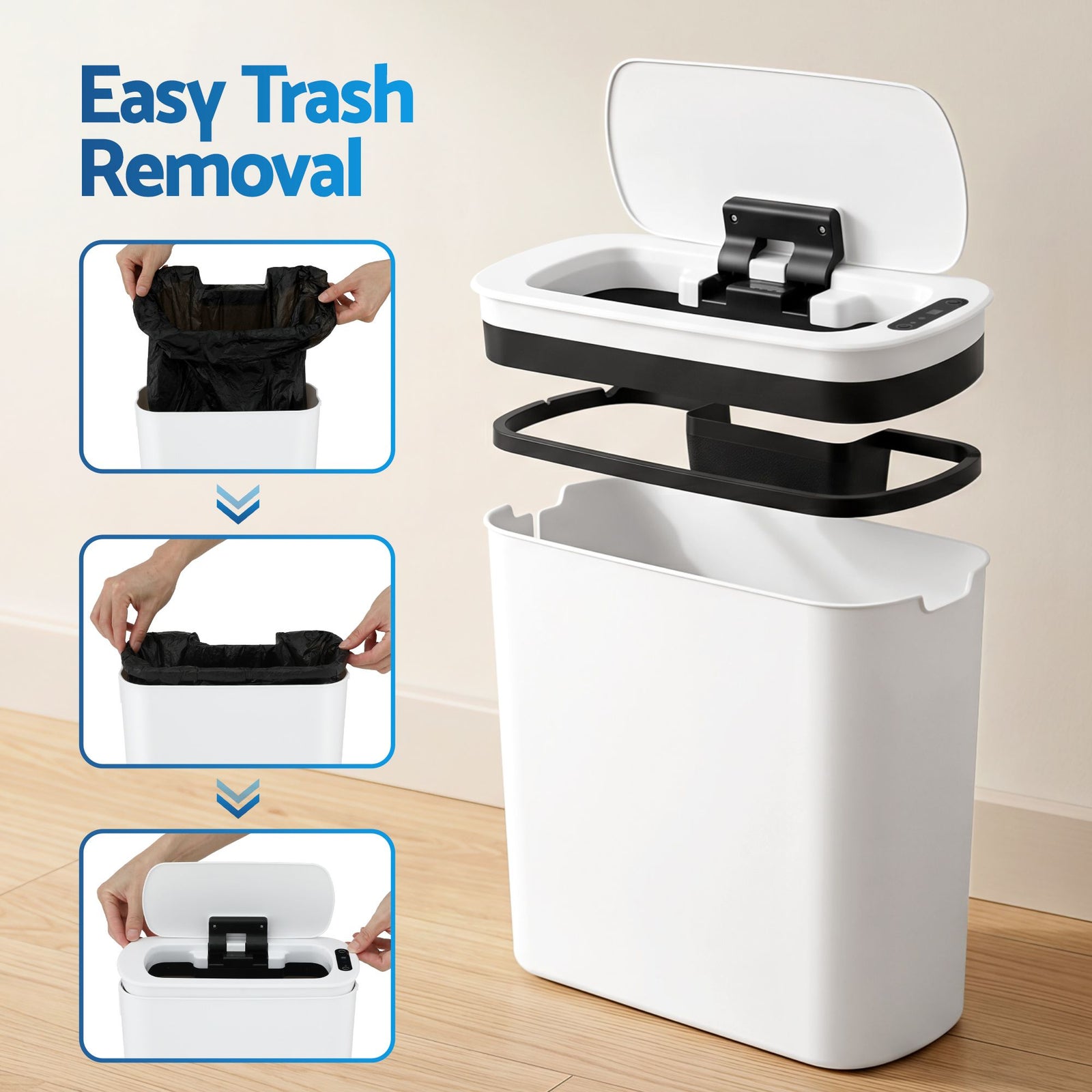 2‑Pack Motion Sensor Bins – 11L Touchless Slim Trash Cans, White