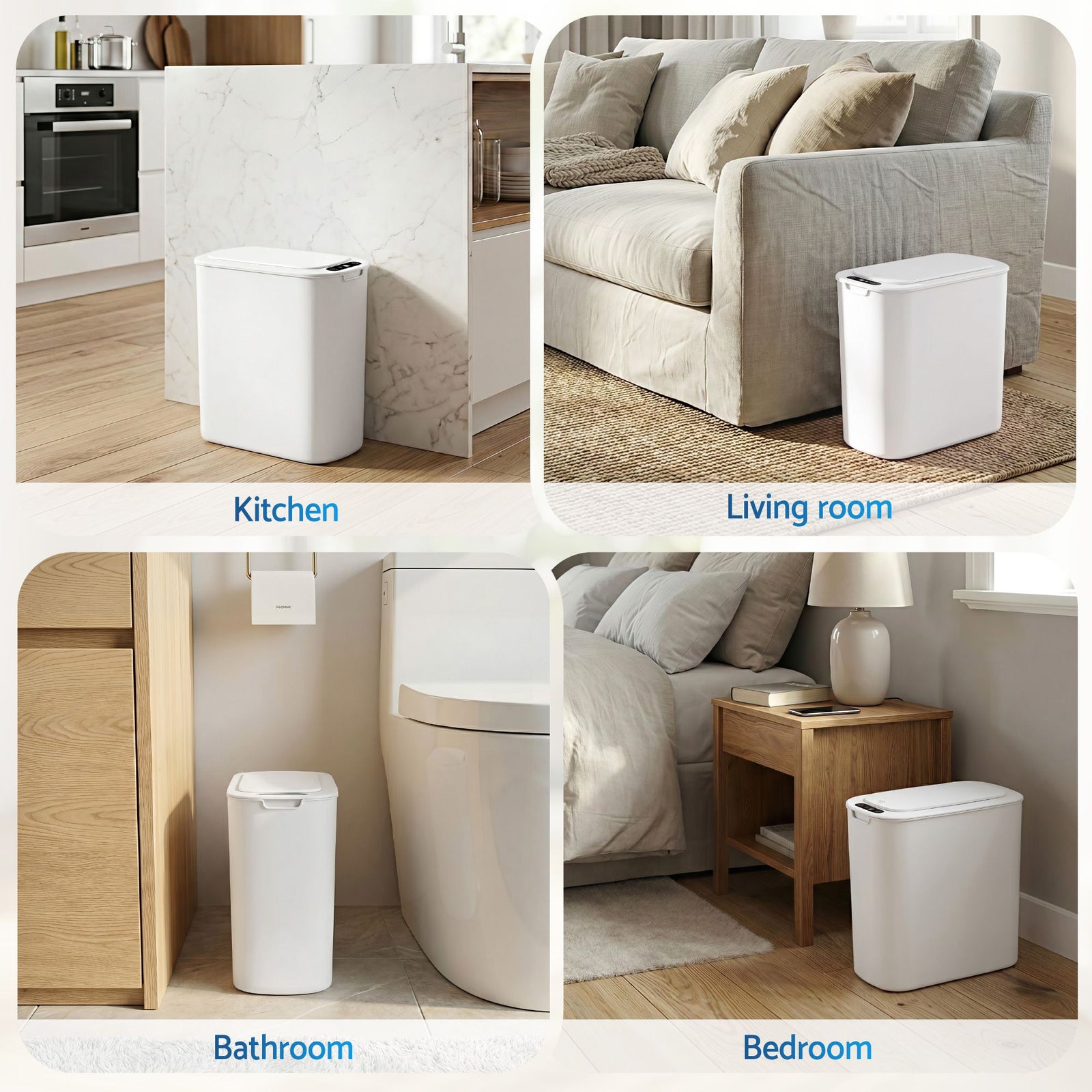 2‑Pack Motion Sensor Bins – 11L Touchless Slim Trash Cans, White