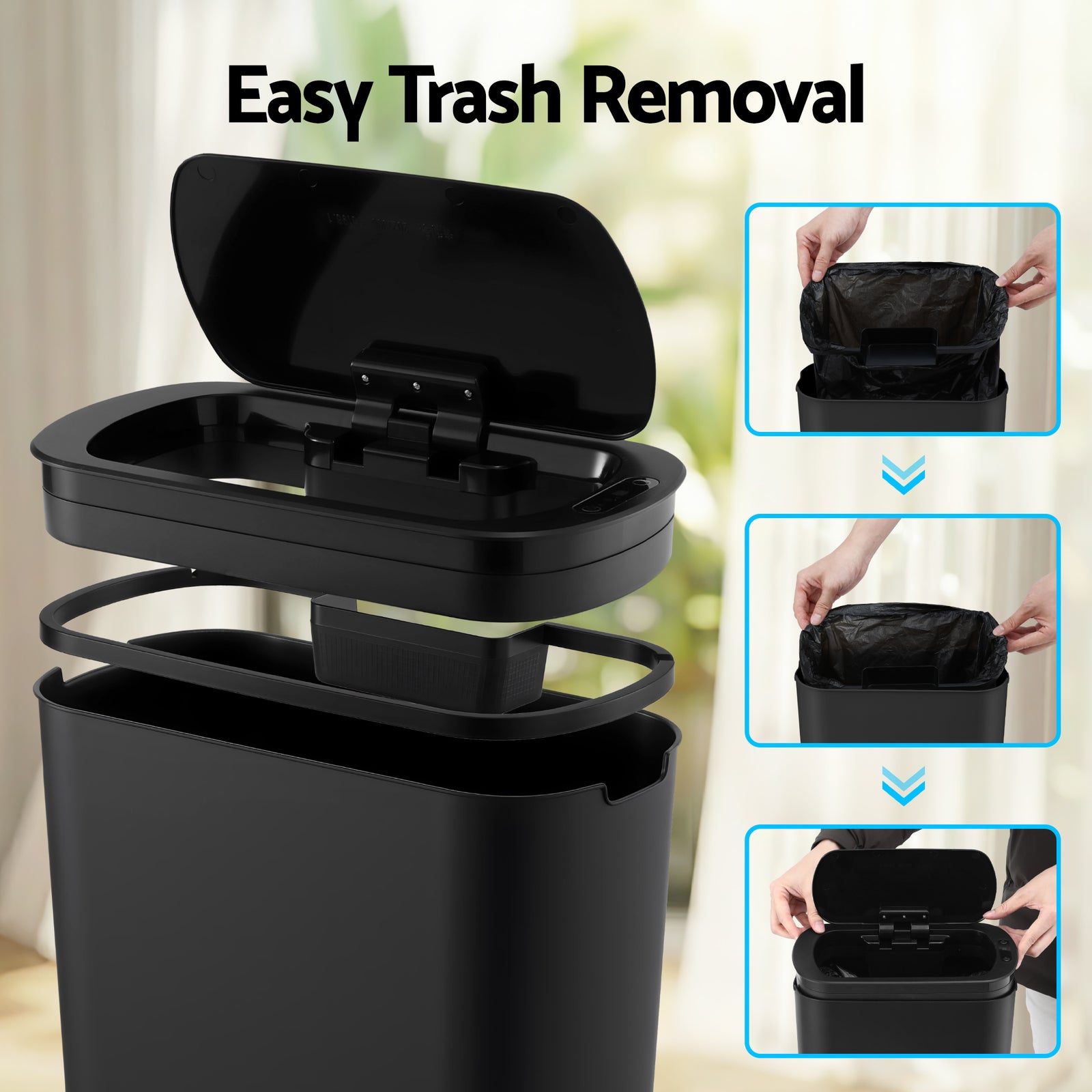 Automatic Trash Bin with Lid 25L Motion Sensor Kitchen Bin Touchless Garbage Can Plastic Slim Rubbish Bin with Liner Holder for Kitchen, Home, Office, Black