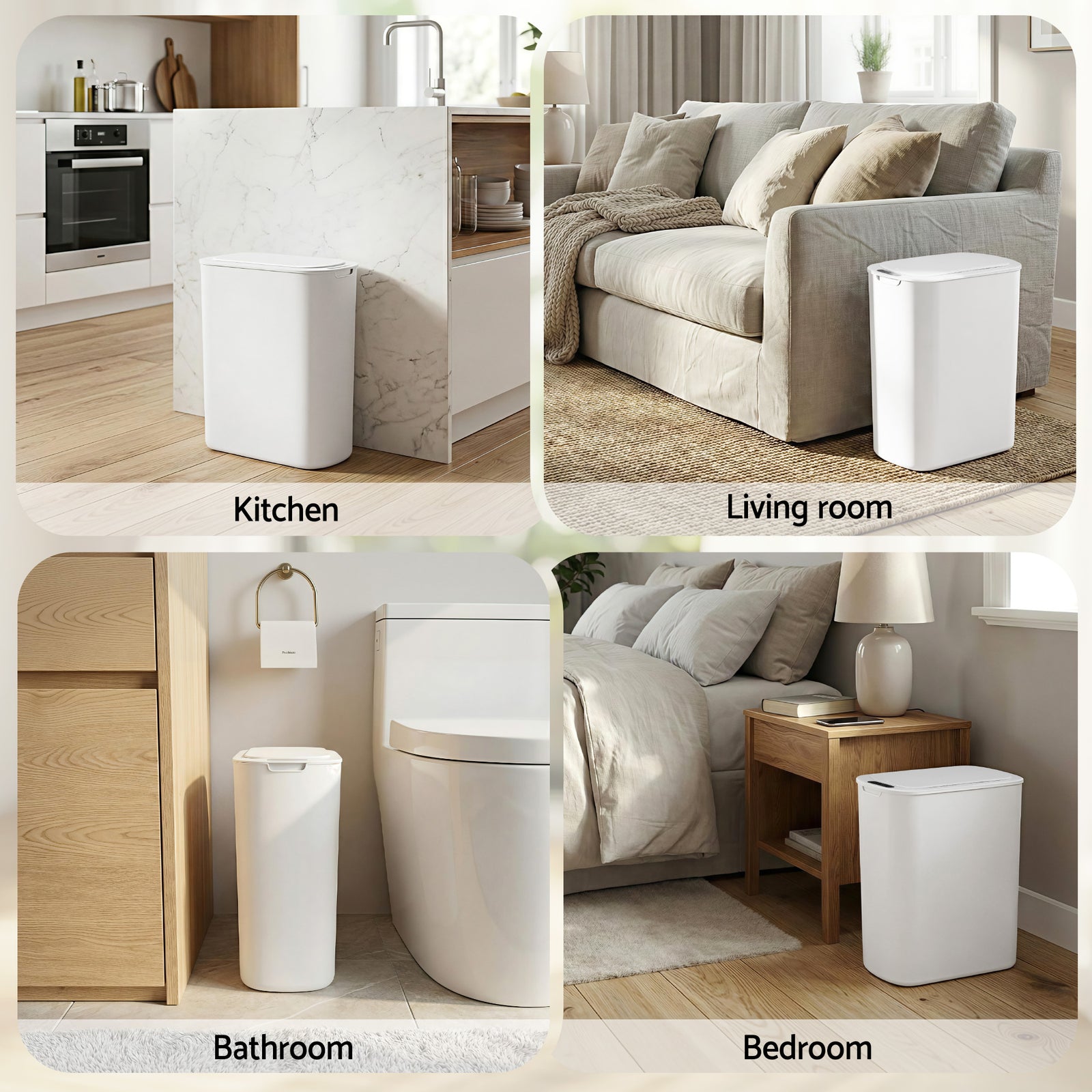 Automatic Trash Bin with Lid 25L Motion Sensor Kitchen Bin Touchless Garbage Can Plastic Slim Rubbish Bin with Liner Holder for Kitchen, Home, Office, White