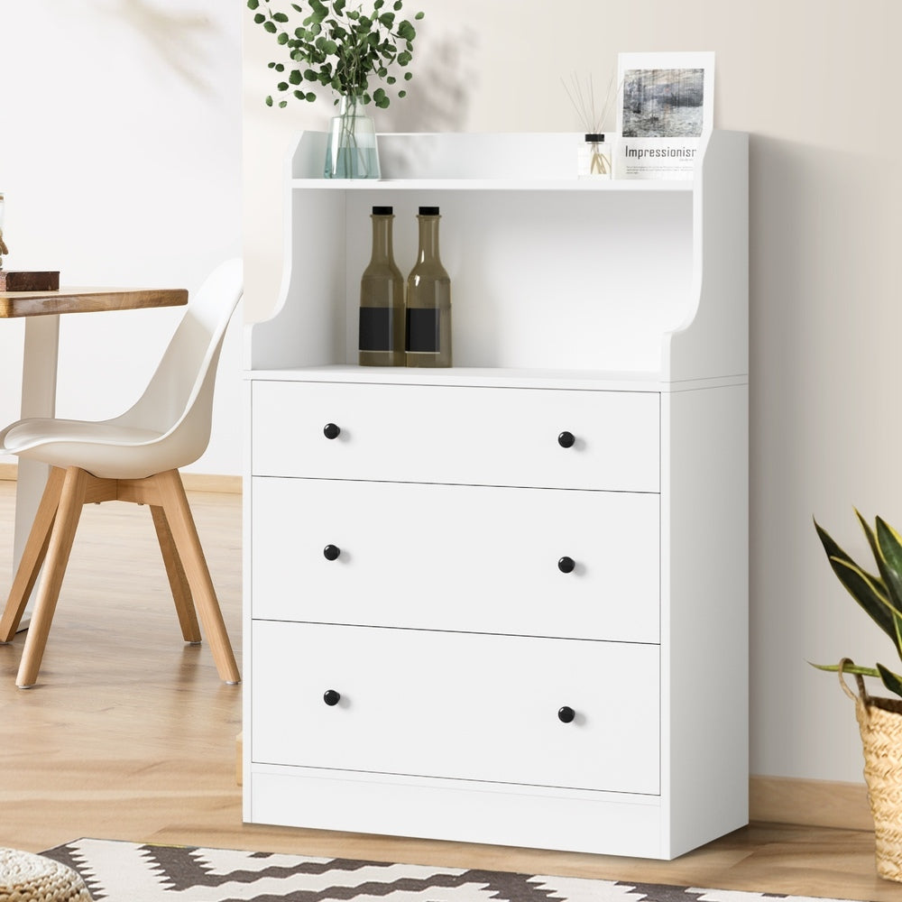 Oikiture Sideboard Buffet Cupboard 3 Chest of Drawers White