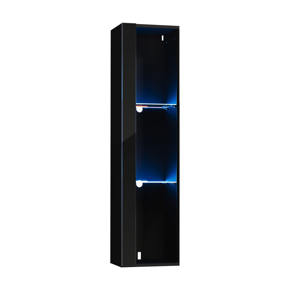 Wall Mounted Display Cabinet LED High Gloss Cupboard Black