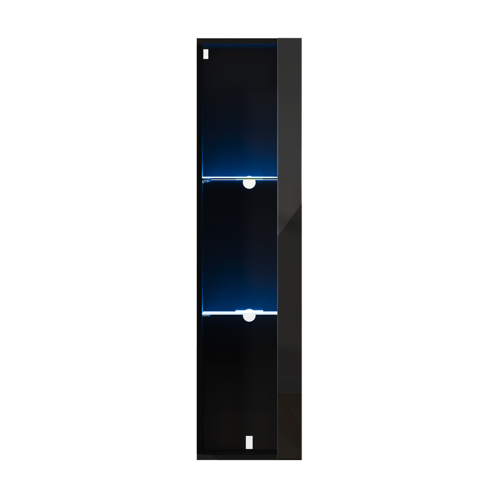 Wall Mounted Display Cabinet LED High Gloss Cupboard Black