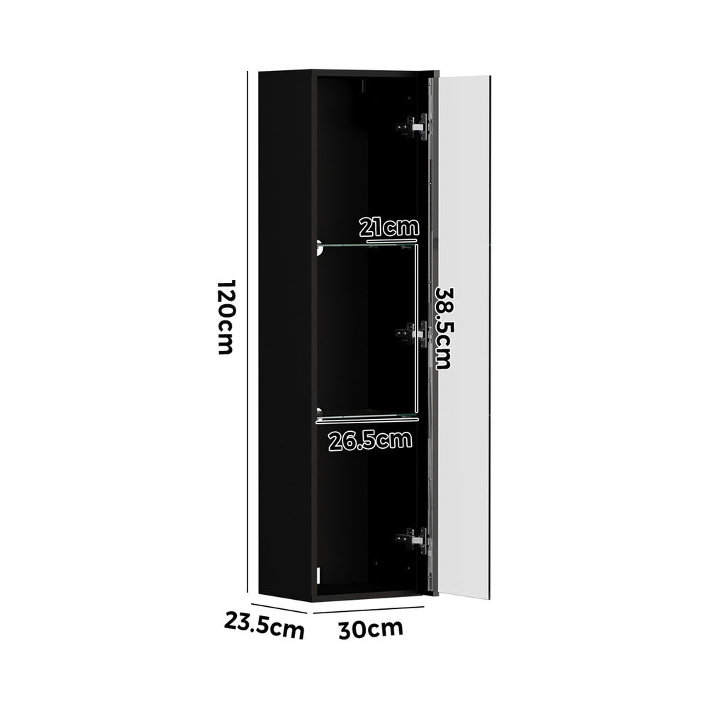 Wall Mounted Display Cabinet LED High Gloss Cupboard Black