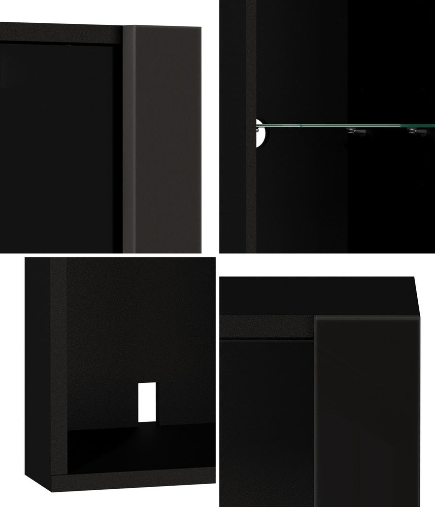 Wall Mounted Display Cabinet LED High Gloss Cupboard Black