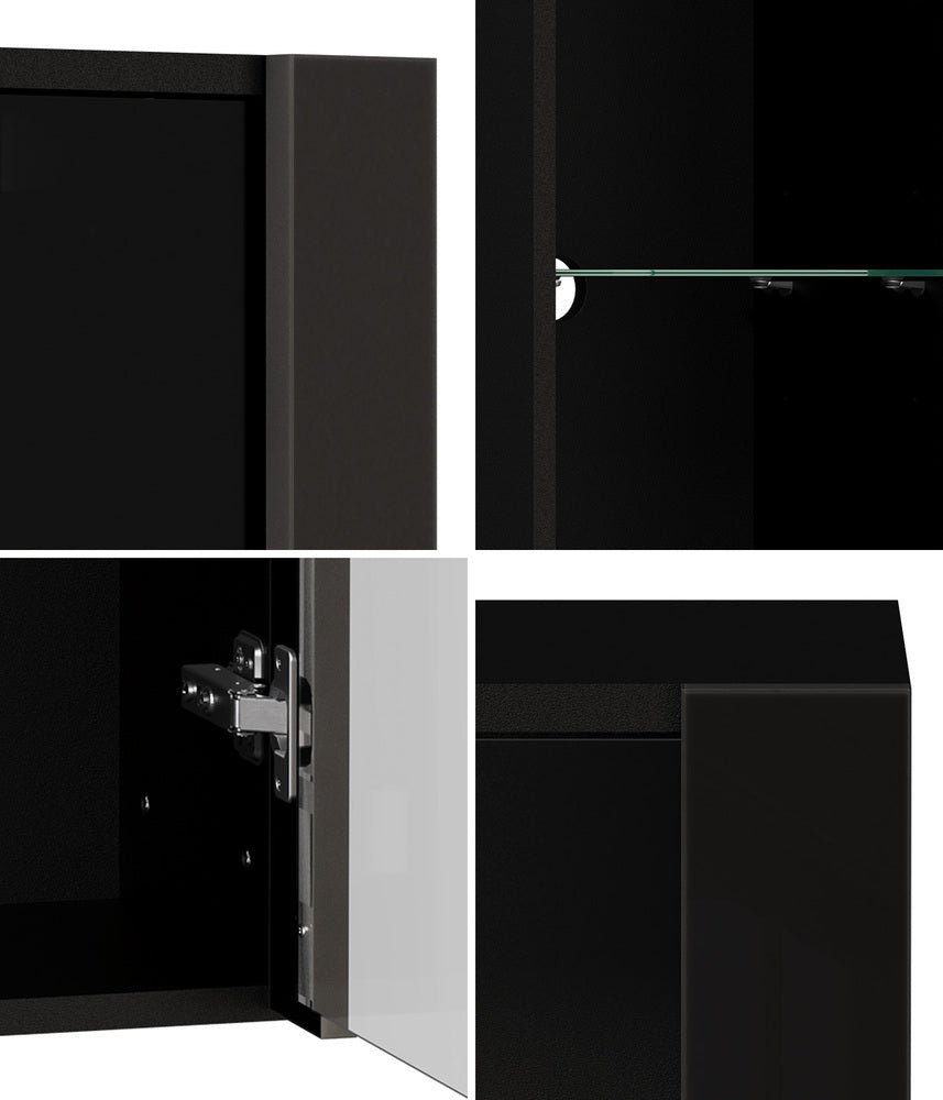 2PCS LED Display Cabinet Wall Mounted Storage Cupboard Black