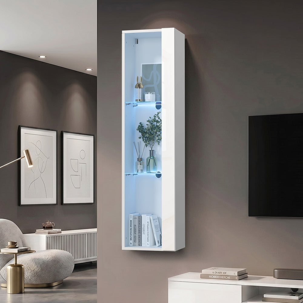 Wall Mounted Display Cabinet LED High Gloss Cupboard Whtie